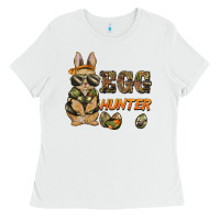 White easter egg hunter rabbit bunny Ladies Tee - BarkalooDesign
