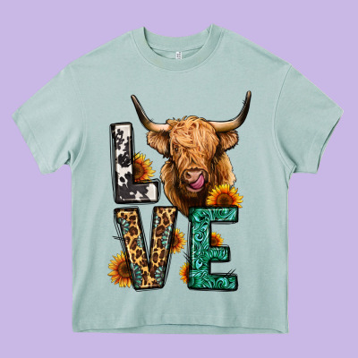 Love Long Haired Cow Heavy Core Tee Designed By Jasminsmagicworld