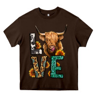 Chocolate Brown love long haired cow Heavy Core Tee - Jasminsmagicworld