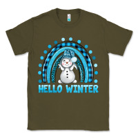 Army Green hello winter rainbow with snowman bbs Classic Tee - BundleAndBundleShop