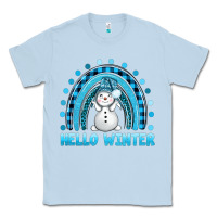 Dusty Blue hello winter rainbow with snowman bbs Classic Tee - BundleAndBundleShop