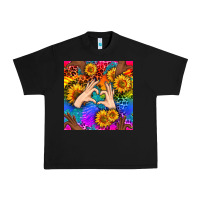 Black Heart And Sunflowers With Neon Leopard Patterns Urban Heavy Tee - BundleAndBundleShop