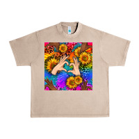 French Oak Heart And Sunflowers With Neon Leopard Patterns Urban Heavy Tee - BundleAndBundleShop