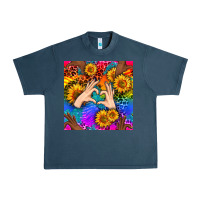 Midnight Navy Heart And Sunflowers With Neon Leopard Patterns Urban Heavy Tee - BundleAndBundleShop