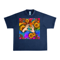Navy Heart And Sunflowers With Neon Leopard Patterns Urban Heavy Tee - BundleAndBundleShop