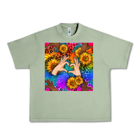 Oil Green Heart And Sunflowers With Neon Leopard Patterns Urban Heavy Tee - BundleAndBundleShop