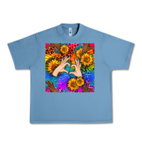 Pebble Blue Heart And Sunflowers With Neon Leopard Patterns Urban Heavy Tee - BundleAndBundleShop