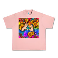 Salmon Heart And Sunflowers With Neon Leopard Patterns Urban Heavy Tee - BundleAndBundleShop