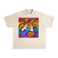 Sandshell Heart And Sunflowers With Neon Leopard Patterns Urban Heavy Tee - BundleAndBundleShop