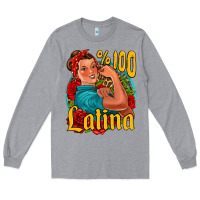 Heather Grey hundred percent latina strong woman Long Sleeve Tee - Jasminsmagicworld