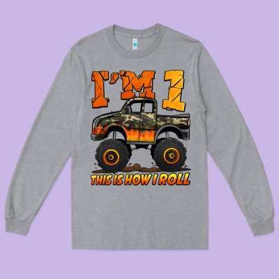 I'm One This Is How I Roll Monster Truck Birthday Long Sleeve Tee Designed By Jasminsmagicworld