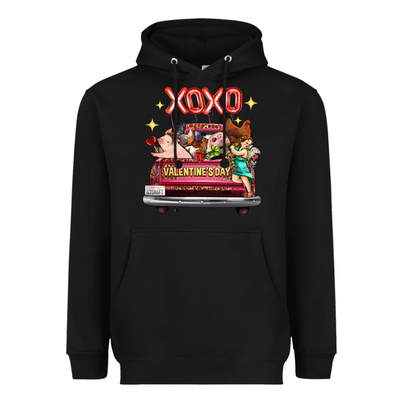 Valentine's Day Truck Farm Animals Cupid Xoxo Heavyweight Hoodie by FaDigitalArtStudio | Teevron