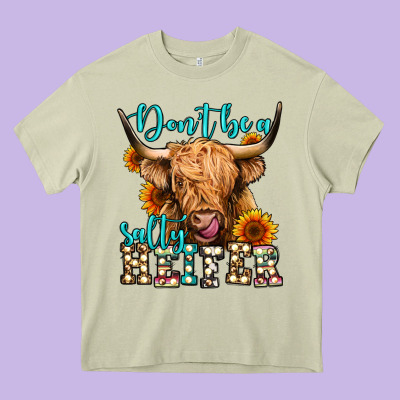 Don't Be A Salty Heifer Long Haired Cow Heavy Core Tee Designed By Jasminsmagicworld
