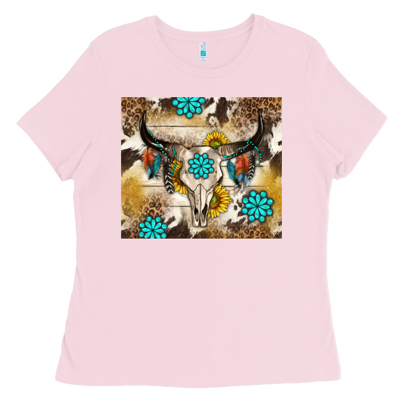 Cowhide Leopard Bull Skull Gemstone Ladies Tee by NancyCooperArtShop | Teevron