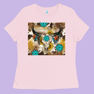 Cowhide Leopard Bull Skull Gemstone Ladies Tee Designed By Nancycooperartshop