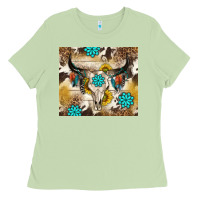Matcha cowhide leopard bull skull gemstone Ladies Tee - NancyCooperArtShop