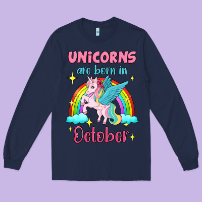 Unicorns Are Born In October Long Sleeve Tee Designed By Jasminsmagicworld