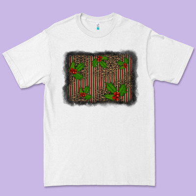 Christmas Plaid Leopard Mistletoe Background Premium Tee Designed By Barkaloodesign
