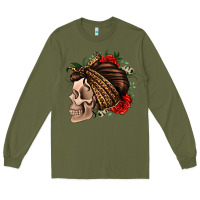 Army Green leopard bandana and roses skull Long Sleeve Tee - Jasminsmagicworld