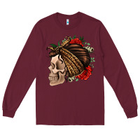 Burgundy leopard bandana and roses skull Long Sleeve Tee - Jasminsmagicworld