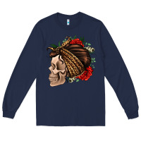 Navy leopard bandana and roses skull Long Sleeve Tee - Jasminsmagicworld