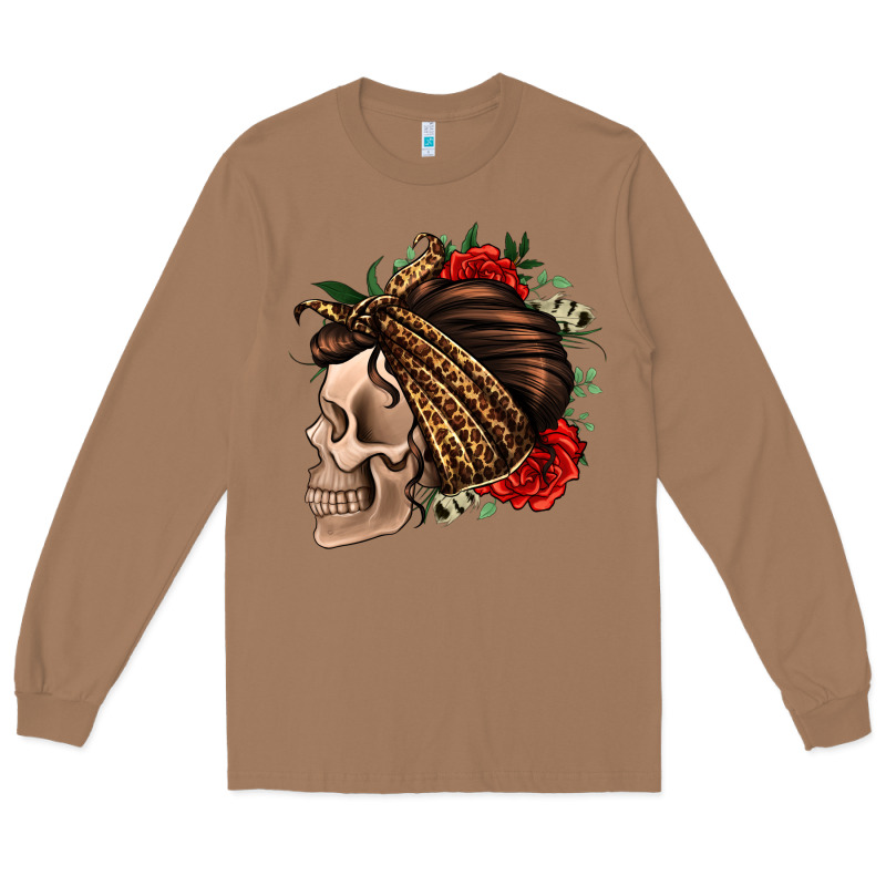 Leopard Bandana And Roses Skull Long Sleeve Tee by Jasminsmagicworld | Teevron