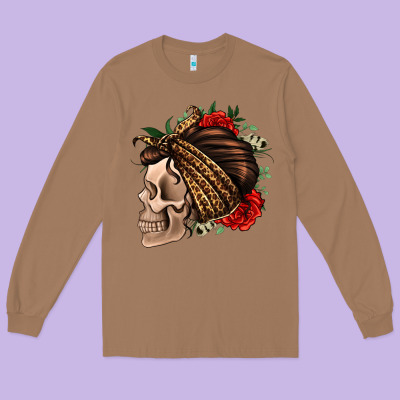 Leopard Bandana And Roses Skull Long Sleeve Tee Designed By Jasminsmagicworld