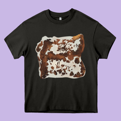 Hand Drawn Cowhide Cow Fur Heavy Core Tee Designed By Barkaloodesign
