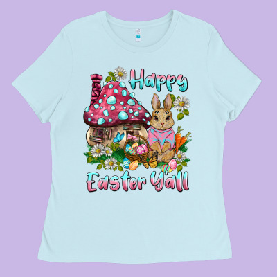 Happy Easter Y'all Rabbit Ladies Tee Designed By Barkaloodesign