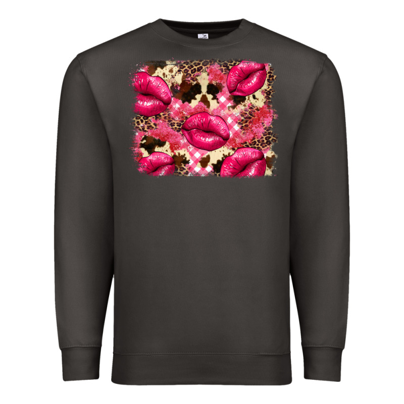 Valentine's Day Pink Plaid Red Glitter Cowhide Premium Sweatshirt by FaDigitalArtStudio | Teevron