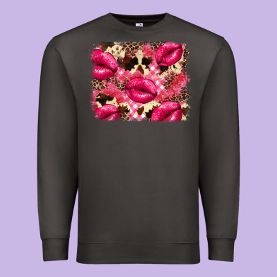 Valentine's Day Pink Plaid Red Glitter Cowhide Premium Sweatshirt Designed By Fadigitalartstudio