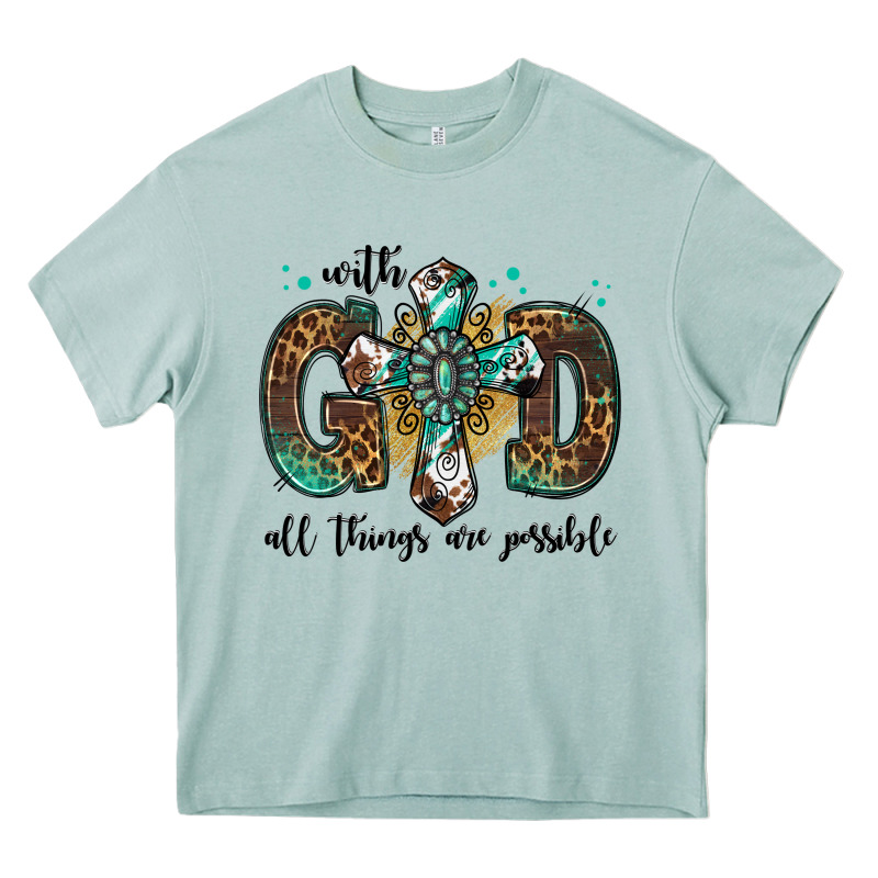 With God All Things Are Possible Gemstone Cross Heavy Core Tee by Jasminsmagicworld | Teevron