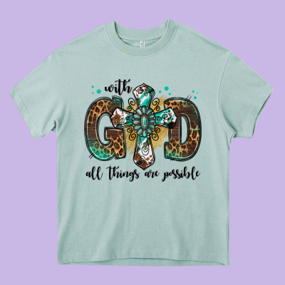 With God All Things Are Possible Gemstone Cross Heavy Core Tee Designed By Jasminsmagicworld