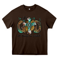 Chocolate Brown with god all things are possible gemstone cross Heavy Core Tee - Jasminsmagicworld