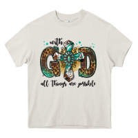 Cream with god all things are possible gemstone cross Heavy Core Tee - Jasminsmagicworld