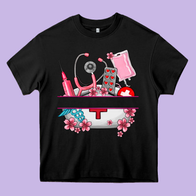 Custom Name Nurse Hat And Elements Heavy Core Tee Designed By Adodesignshop