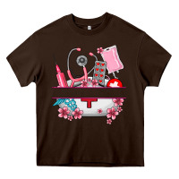 Chocolate Brown custom name nurse hat and elements Heavy Core Tee - AdoDesignShop