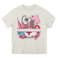 Cream custom name nurse hat and elements Heavy Core Tee - AdoDesignShop