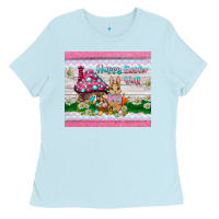 Baby Blue happy easter y'all  rabbit Ladies Tee - BarkalooDesign