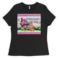Black happy easter y'all  rabbit Ladies Tee - BarkalooDesign