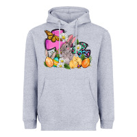 Heather Grey Easter rabbits and cross Heavyweight Hoodie - OliviaCreatesArt