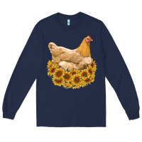 Navy chicken with sunflowers Long Sleeve Tee - RanaPortraitStore