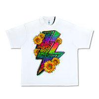 White LGBTQ+ Lightnin' Bolt With Sunflower Urban Heavy Tee - BundleAndBundleShop