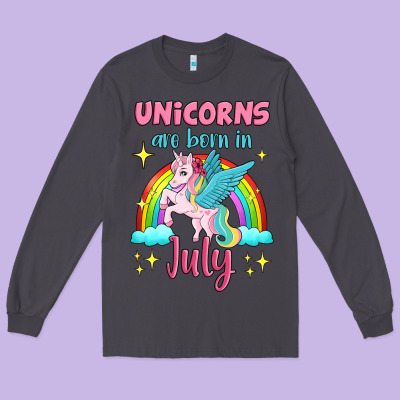 Unicorns Are Born In July Long Sleeve Tee Designed By Jasminsmagicworld