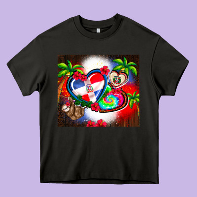 Dominican Republic  Leopard Heavy Core Tee Designed By Adodesignshop