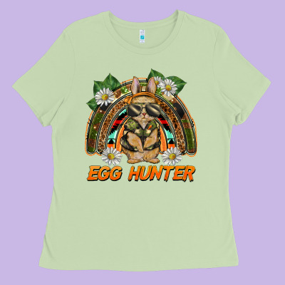 Easter Egg Hunter  Rabbit Rainbow Ladies Tee Designed By Barkaloodesign