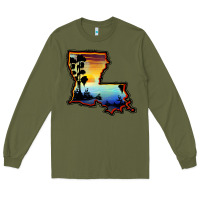 Army Green louisiana  sunset map Long Sleeve Tee - BarkalooDesign