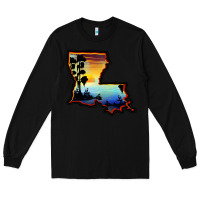 Black louisiana  sunset map Long Sleeve Tee - BarkalooDesign