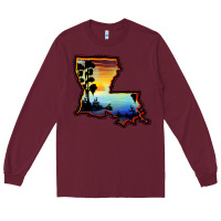 Burgundy louisiana  sunset map Long Sleeve Tee - BarkalooDesign