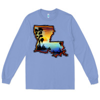 Colony Blue louisiana  sunset map Long Sleeve Tee - BarkalooDesign